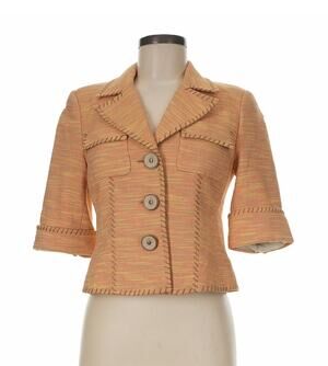 🍑 Worth Cropped Woven Jacket Whipstitch Trim | 6 | Peach
